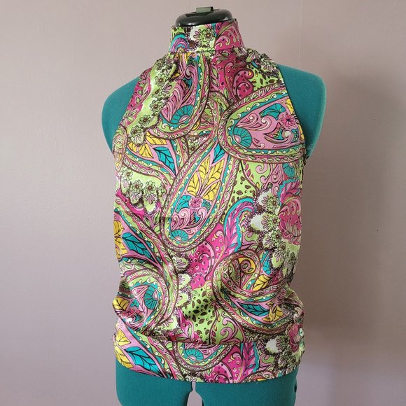 'Lipstick' Sleeveless Top Size M - Bright Color Paisley - Picture 1 of 2